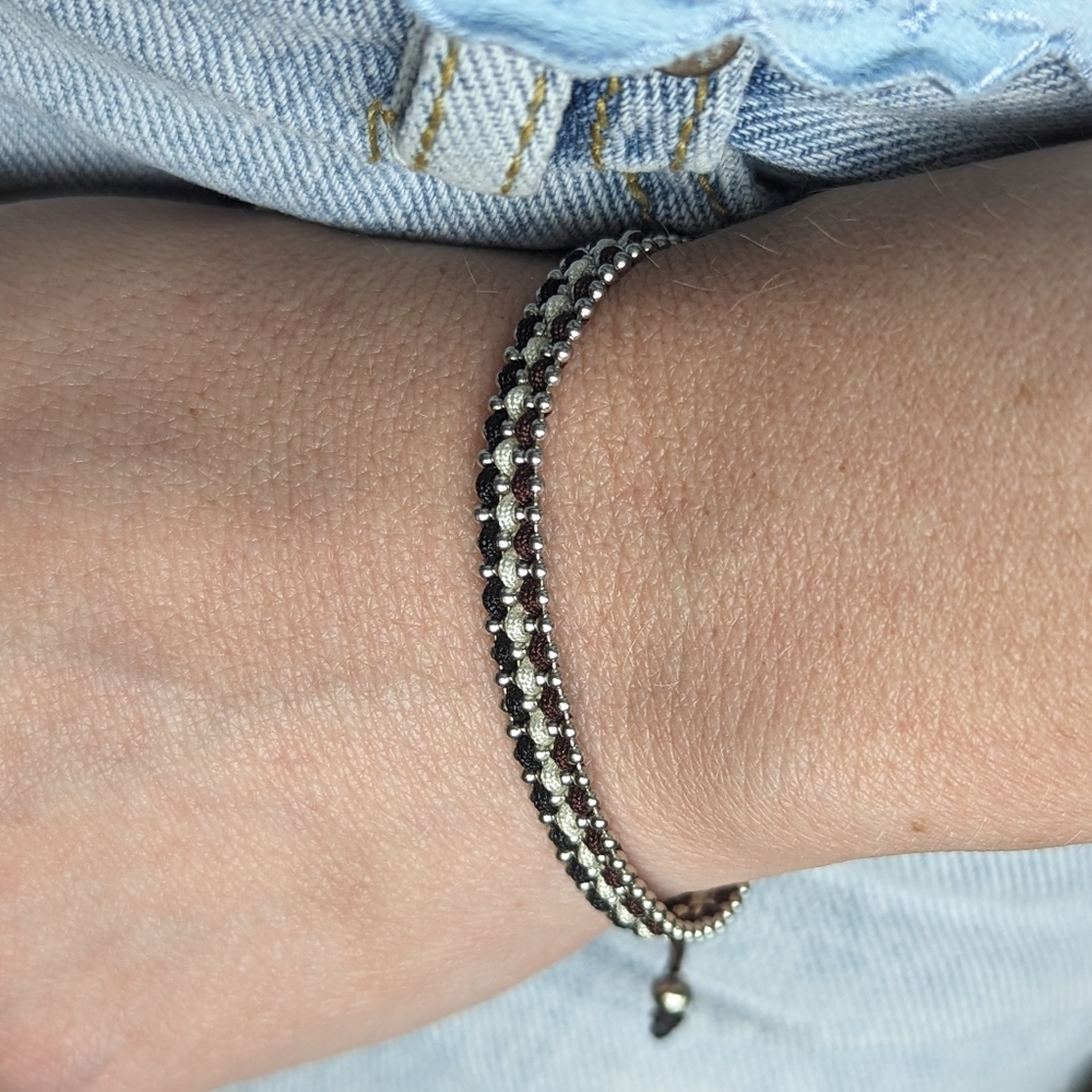 EUC beaded brown cord tennis bracelet bolo adjustable fit
